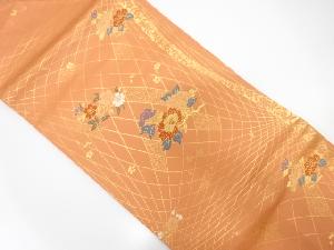 斜め格子に牡丹・桜・梅模様織出し名古屋帯